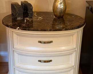 Oval, 3-drawer marble top side table, 30 x 22 x 26