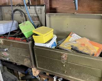 2 Metal Toolboxes with Drill Bits, Hand Tools & Hardware