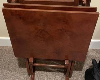 5-Piece Wooden TV Tray Table Set with Matching Storage Stand