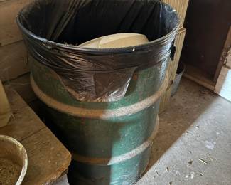 Vintage Green Painted Heavy Duty 55 Gallon Metal Feed Storage Drum Barrel