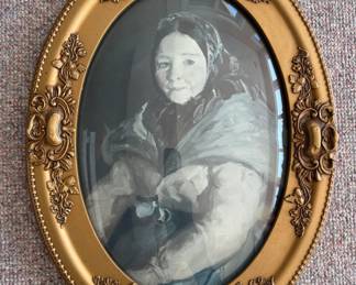 Antique Oval Gold Frame with Woman's Portrait