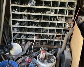 Industrial Multi-Bin Hardware Organizer with Contents