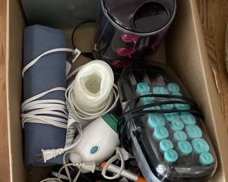 Hair Styling Appliances Lot with Conair and BaByliss Hot Rollers, Irons, and Scale