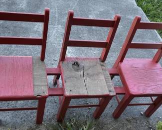 Three-Seat Wooden Child's Theater Bench