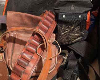 Hunting and Training Gear Lot with Leather Cartridge Belt and UTG Pouch