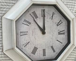 Light Blue Wooden Accent Cabinet with Shutter Door and Octagonal Wall Clock