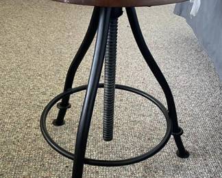 Adjustable Height Round Wood and Metal Bar Stool