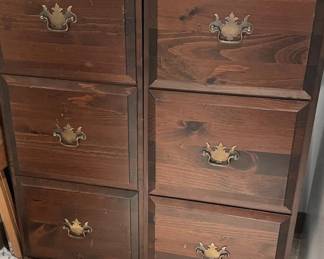Pair of Matching Three Drawer Wooden Filing Cabinets
