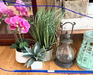 Artificial Plants, Lanterns & Candle Holder Lot