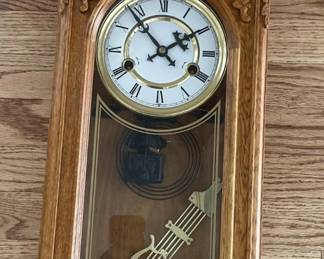 Carved Wooden Regulator Wall Clock with Lyre Pendulum