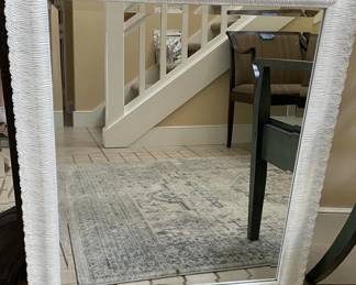 Beveled Glass Wall Mirror with Textured White Molded Frame