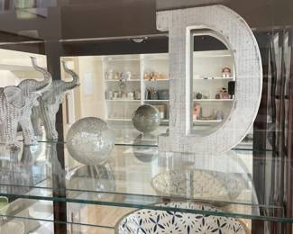 Home Decor Collection with Silver Mantel Clock, Wooden Bowl, and Accents