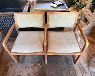 Mid-Century Modern Oak Two-Seat Tandem Bench