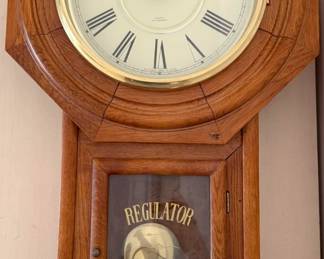 Oak Regulator Wall Clock with Ducks Unlimited Glass Door