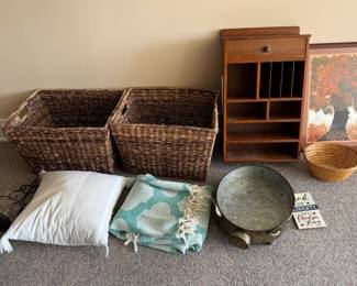 Home Decor Lot – Wicker Baskets, Wood Organizer & Art