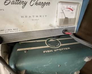 Cabinet Contents Lot – Heathkit Battery Charger, Vintage Fish Spotter & More