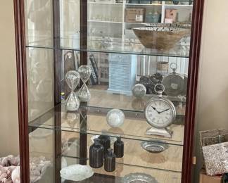 Wooden Curio Display Cabinet with Glass Shelves and Mirrored Back