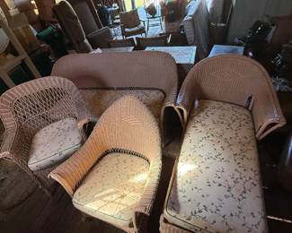 Vintage 4-Pc Wicker Patio Set – Sofa, Chaise, Rocker & Chair