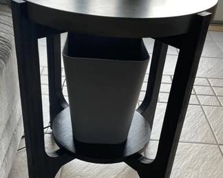 Round Concrete-Top Wooden End Table with Lower Shelf