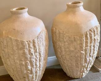 pair of vintage 1980s Postmodern Tesellated Mactan Stone Large Floor Vase--very large!