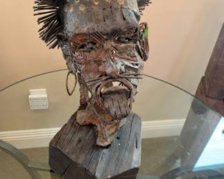 mixed media style sculpture in the style of the Central African nkisi nkondi (Nail Fetish) figures of the Kongo People