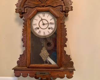 19th c American Gingerbread or kitchen style shelf clock