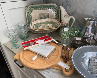 serving ware including Fitz and Floyd platters 