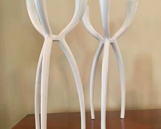 pair of 1970's 3 arm spider aluminum candleholders designed for Dutuch department store De Bijenkorf