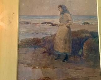 Julian Drummond original watercolor--Drummond was a late 19th c British artist known for his coastal genre paintings.  He is known for his celebration of the lives and daily routines of the coastal fisher folk.  