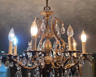 Antique/Vtg Stunning Victorian 8 Light Brass Glass Crystal Pineapple Chandelier