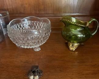 Green Glass Pitcher Gilt Mount
