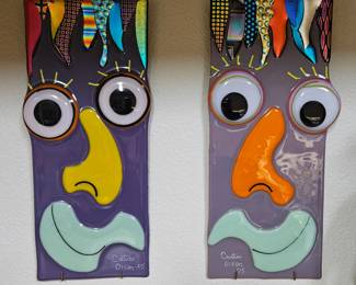 rare Curtiss Olson '05 signed fused glass face