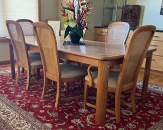Oak dining table w/cane back chairs
