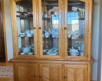 Oak hutch and lots of collectibles