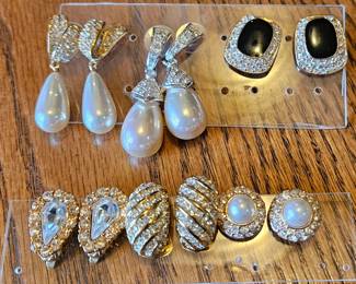 Vintage rhinestone clip-on earrings - one pair is Givenchy 