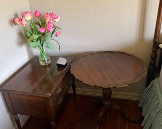 Antique Round Table and Two drawer end Table
