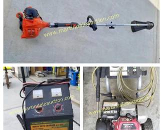 Echo weed trimmer, battery charger, pressure washer