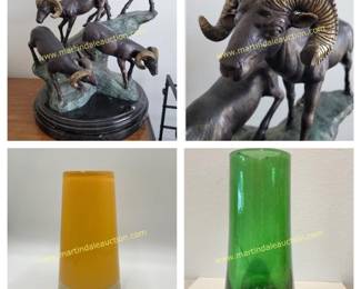 Large bronze rams sculpture