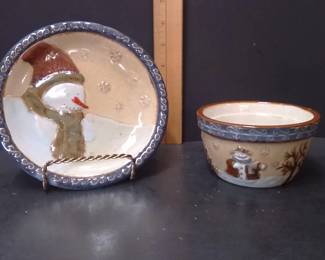 St. Nicholas Square Forest Friends Snowman Bowl & Plate Set