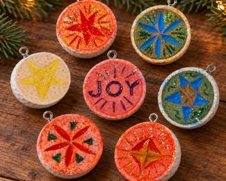 7 Handmade Golf Ball Christmas Ornaments - Painted Glitter Folk Art