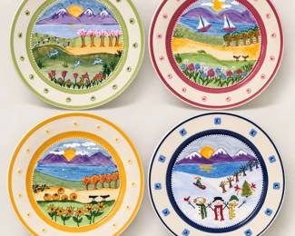 Signed Heather Lane Pottery (Ada, MI) Four Seasons Plates β Set of 4