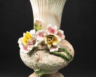 Large Italian Capodimonte Vase with Porcelain Flowers