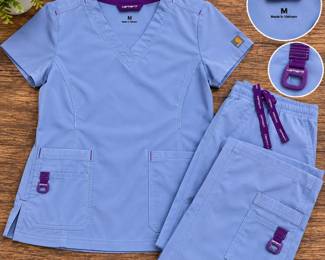Carhartt Women's Medium Scrub Set Top & Pants Blue & Purple #1