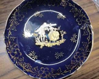 Vintage Limoges Cobalt Blue & Gold Courting Couple Cabinet Plate