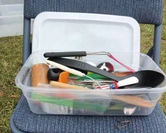 Container Full of Kitchen Utensils - Many Varieties