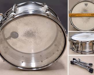 Vintage Chrome Snare Drum with Stand & Sticks