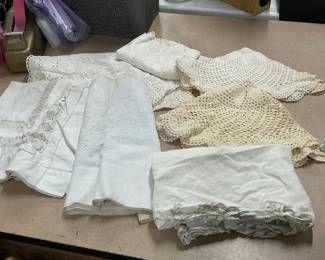 7-Pc Vintage Linen Lot β Embroidered, Lace & Hand-Crocheted