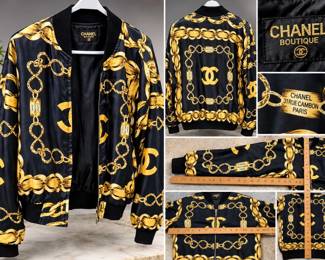 Vintage 1980s Chanel Chain Print Bomber Jacket (Bootleg)