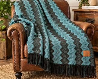 Figueroa Alpaca Throw Blanket 70" x 50" β Teal & Black, Made in Peru
