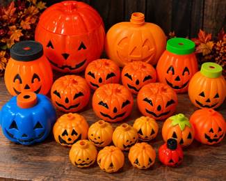 Assorted Halloween Pumpkin Treat Containers & Light Covers - Some Vintage